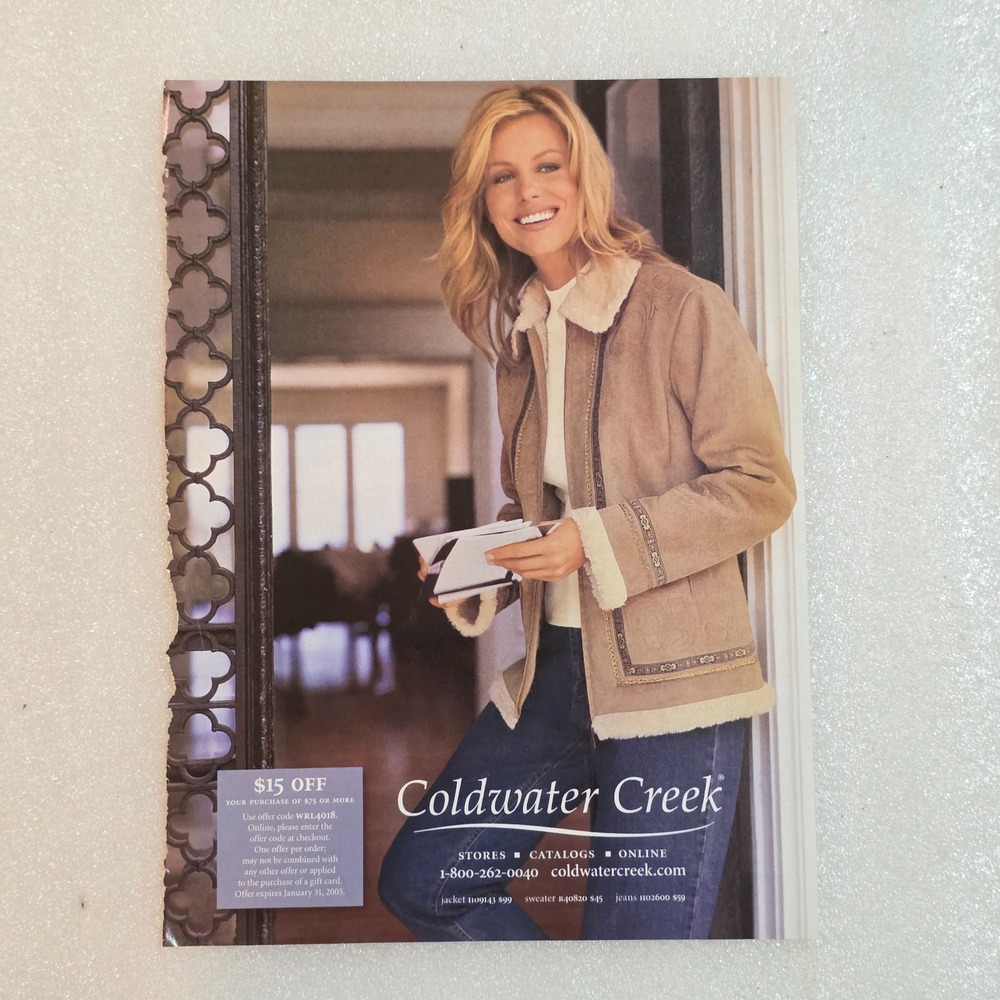 Vintage Print Ad Coldwater Creek blonde model parka coat 8x10.5 2004